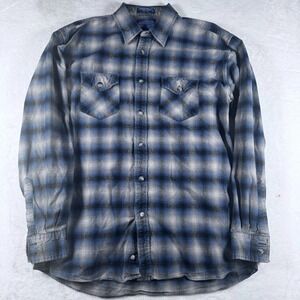 Pendleton Street Shirt Mens Large Blue Gray Plaid Button‎ Front Long Sleeve